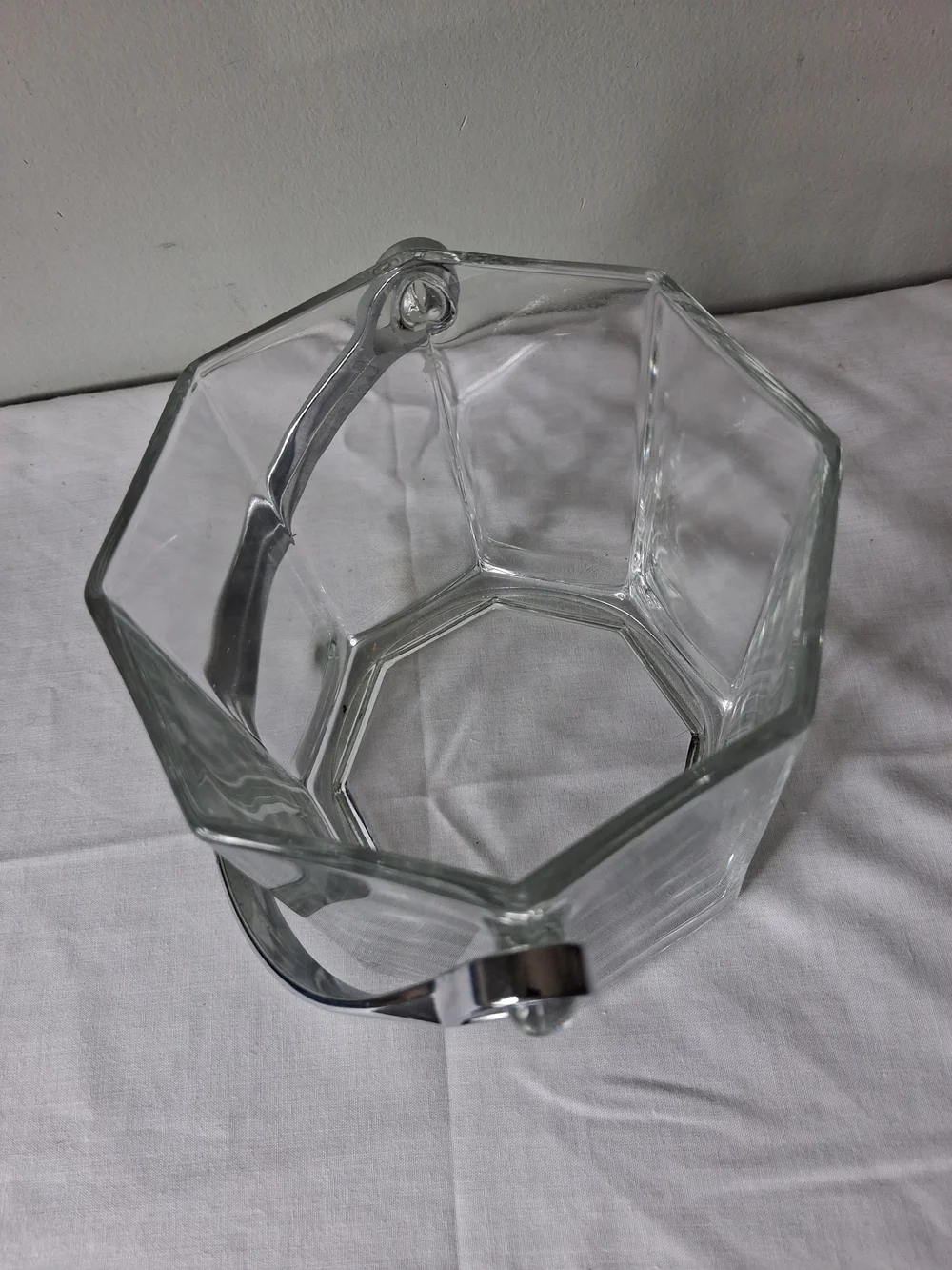 Vintage Luminarc Octime Glass Ice Bucket Octagon French MCM Modern Chrome